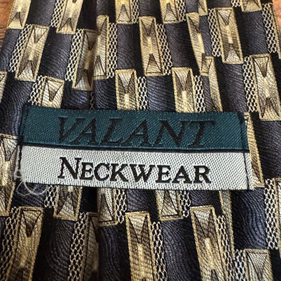 Valant Neckwear Mens 100% Silk Geometric Pattern Tie Necktie Black Gold Brown - Picture 3 of 6